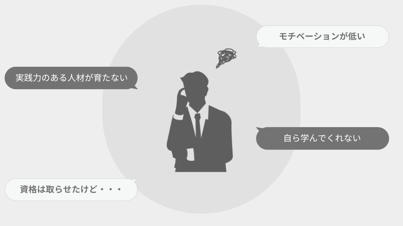 モチベーションが低い、実践力のある人材が育たない、自ら学んでくれない、資格は取らせたんだけど・・・